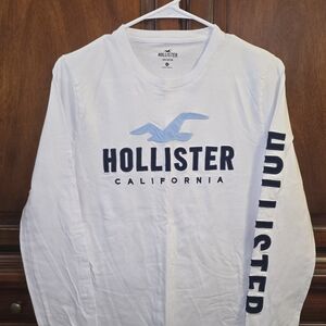 Hollister White and Blue Long Sleeve Tee